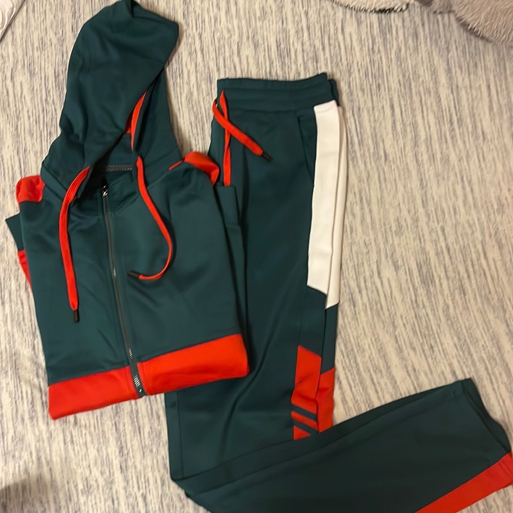 Green, red and white mens hooded tracksuit!